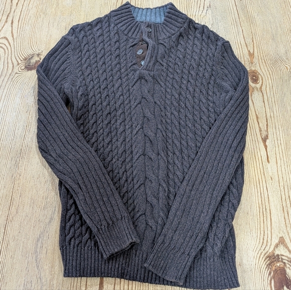 Tasso Elba Other - Tasso Elba Men's Brown Cable Knit Crewneck Sweater XL Button Up 100 PercenCotton